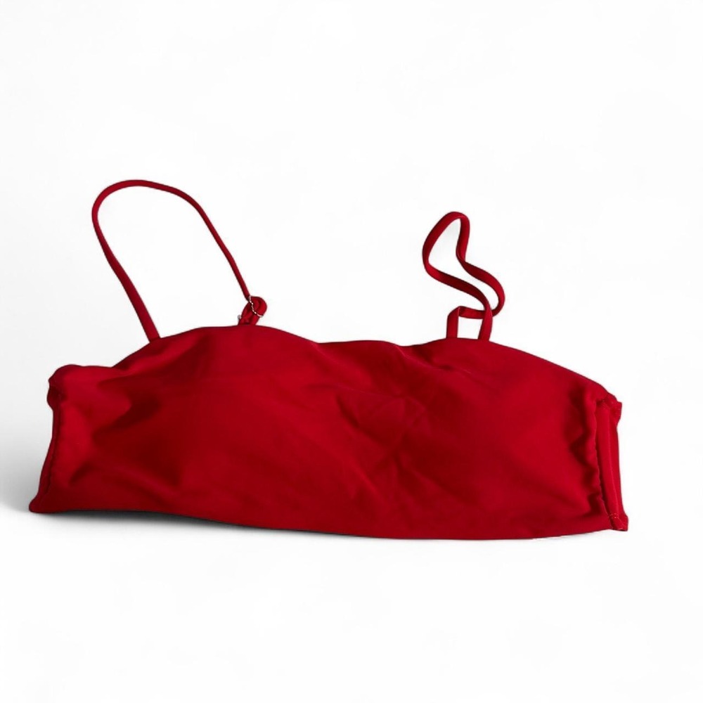 Red Bandeau Bikini Top Adjustable Straps Back Clasp Swimwear Size M